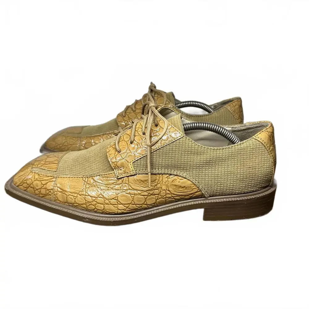 Hugo Vitelli Men’s Oxford Dress Shoes Size 11 Tan Croc Embossed